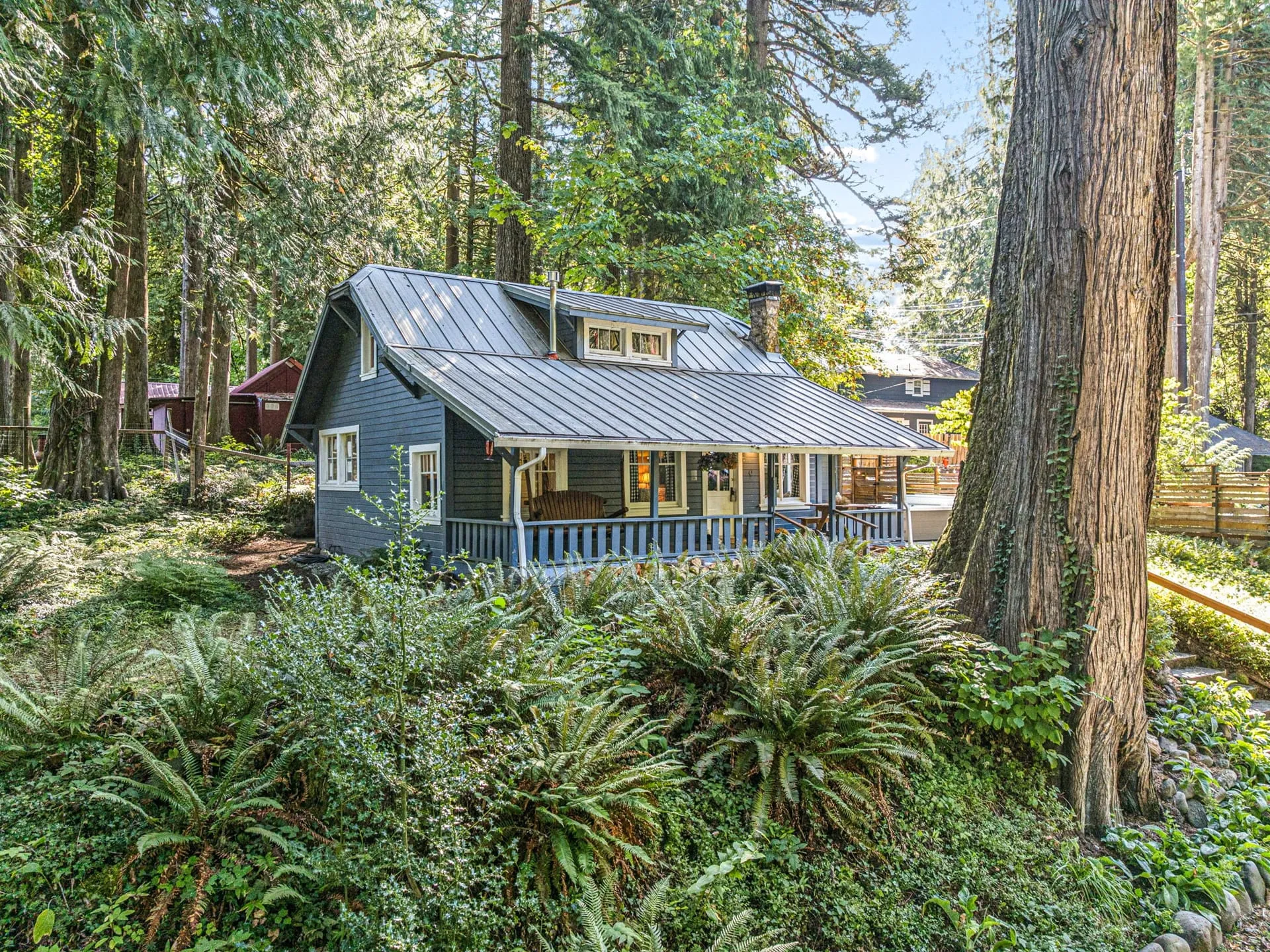 Historic 1925 cabin among tall evergreens