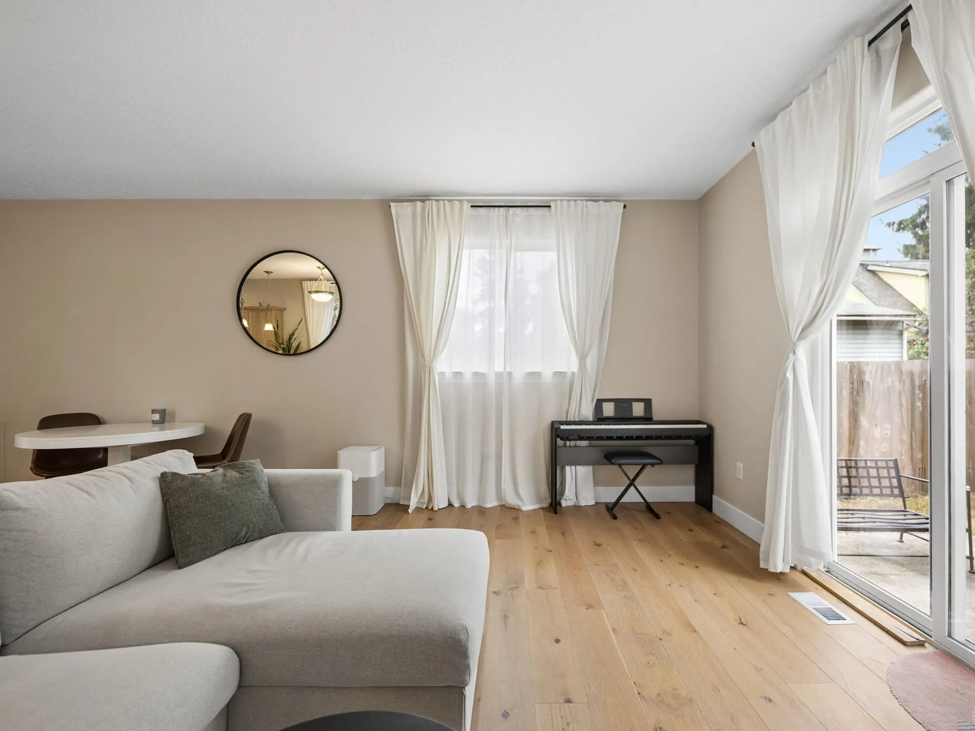 Living room with sliding door to the backyard