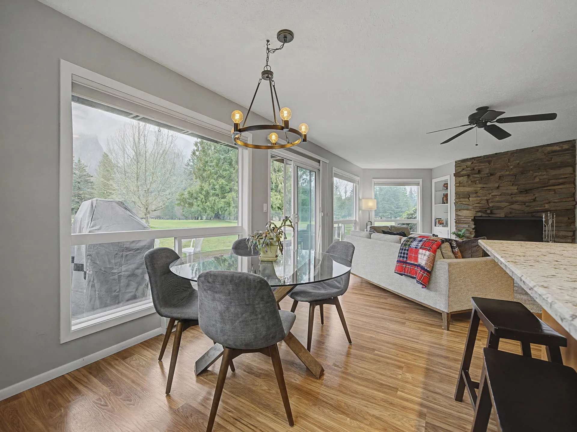 Dining area with golf course views