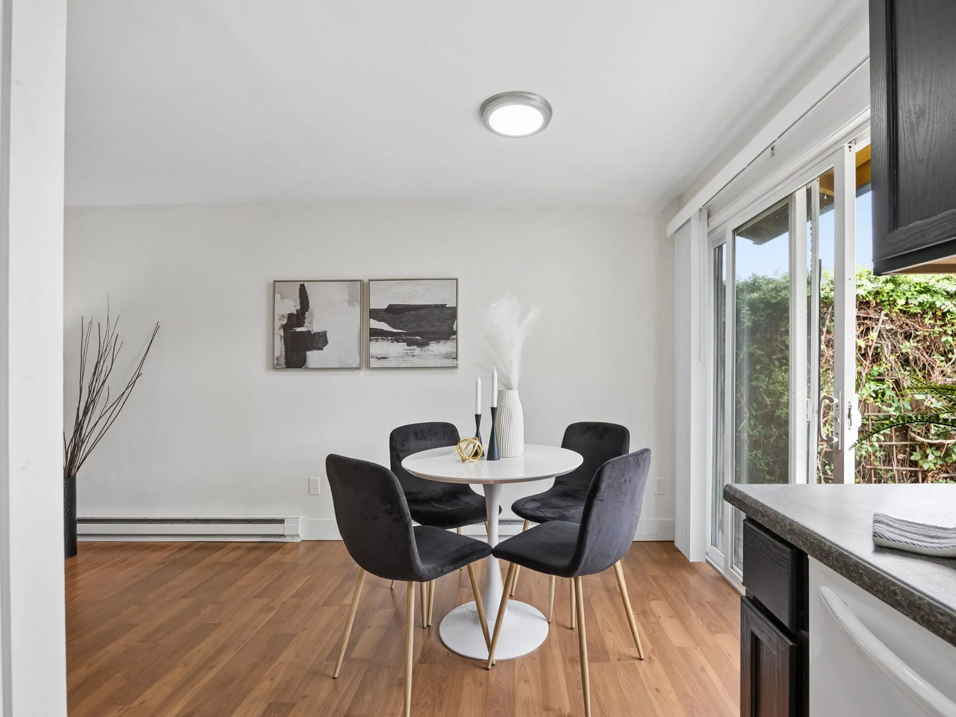 Dining area with sliding door